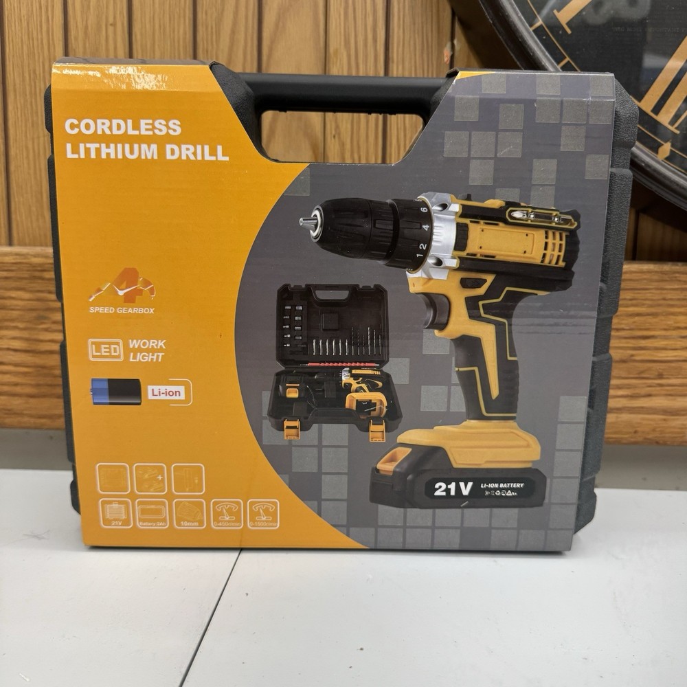 ⚡️Cordless Lithium-Ion Drill/Driver 21V LED Work Light, Carry Case, Bits⚡️
