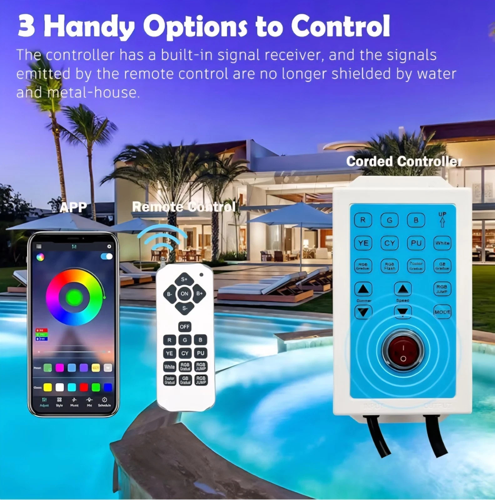 Awanhe Inground 20W LED Pool Light 50ft Cable With Remote And APP Control