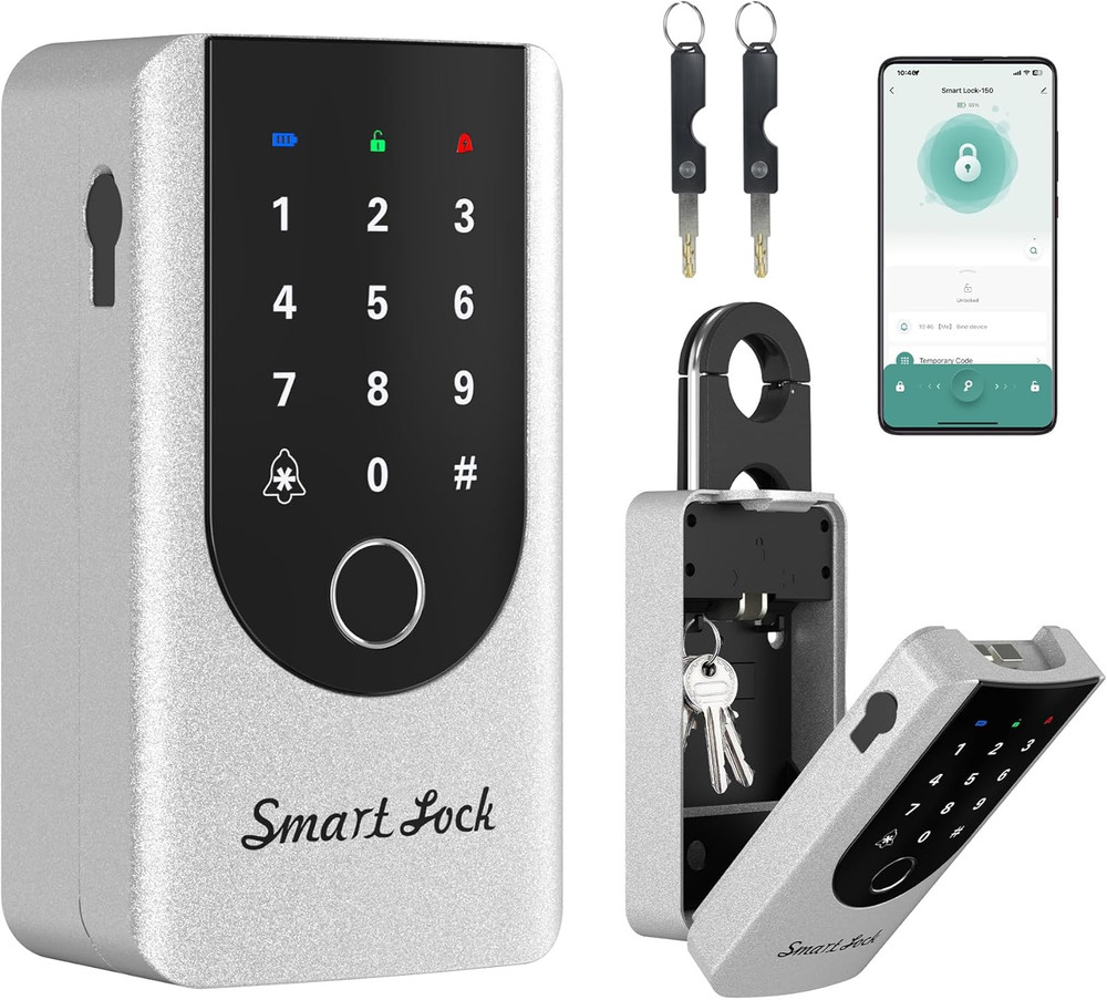 Fingerprint Key Box, Smart Key Lock Box with Bluetooth, Passcode, Doorbell, Weat