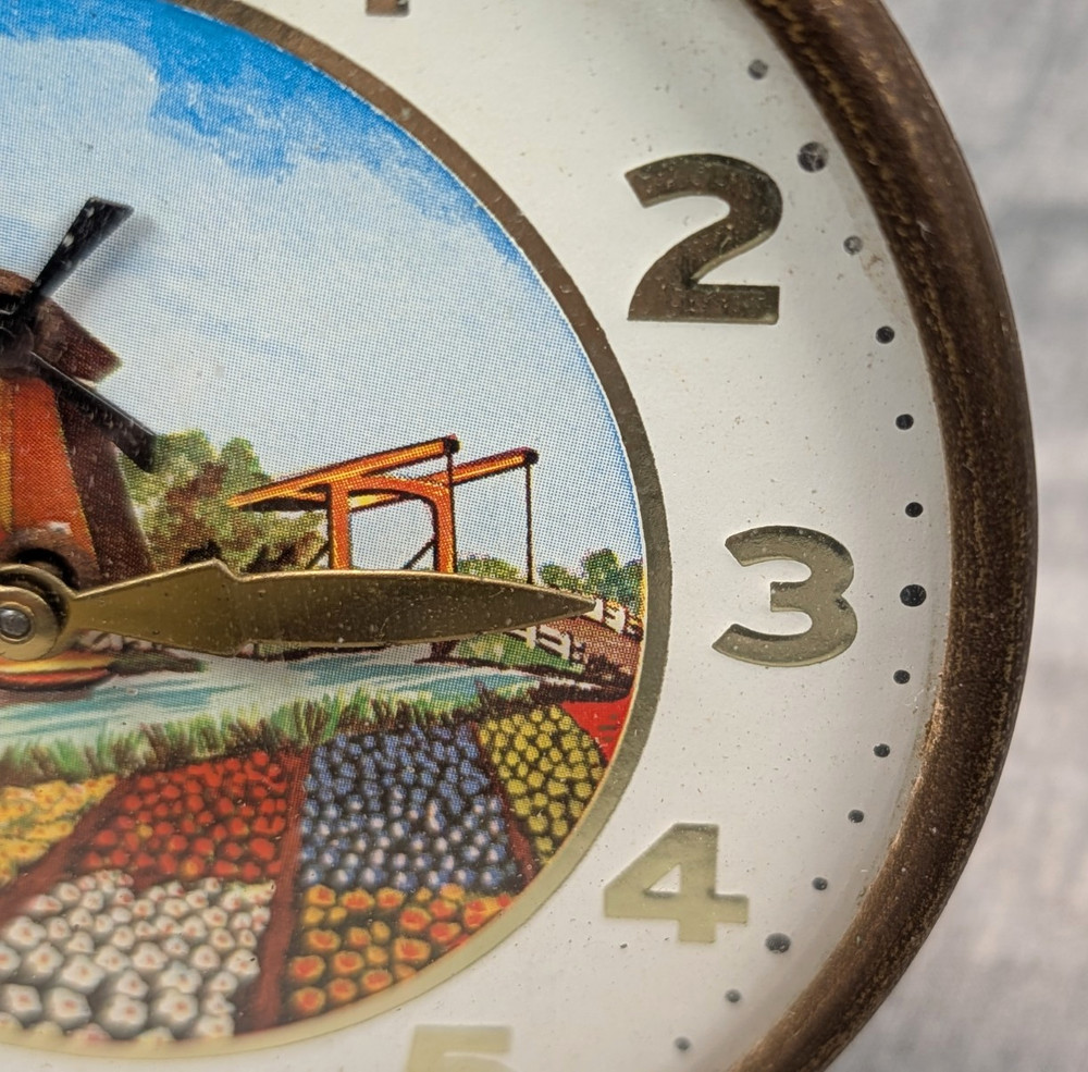 Vintage Animated Mechanical Dutch Windmill Table Desk Clock WORKS
