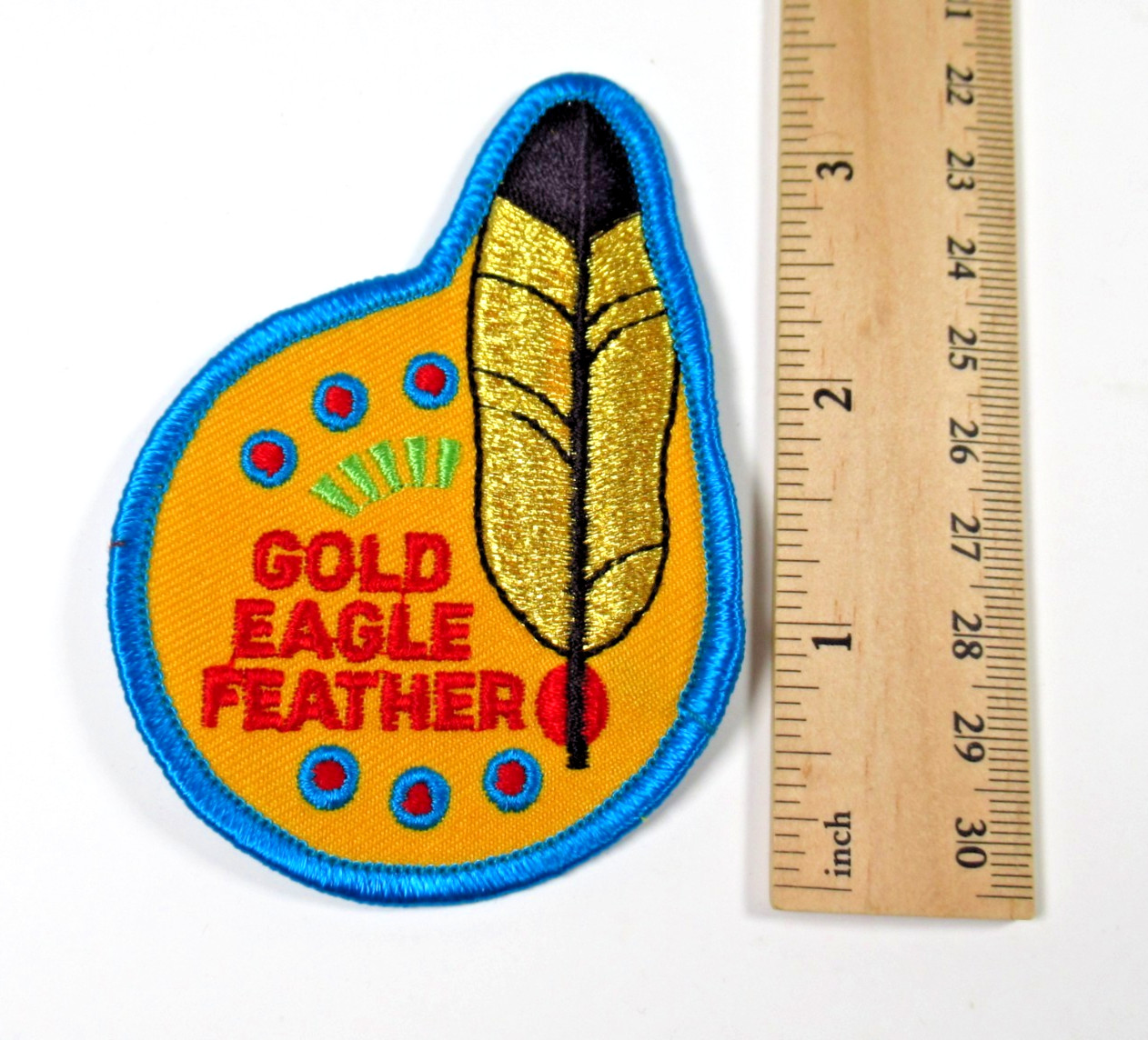 YMCA Indian Guides Gold Eagle Feather Vintage Embroidered Sew On Patch