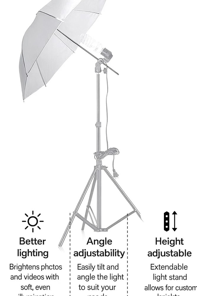Photo Studio Lighting Kit Umbrella Light Stand Adjustable Soft Light Setup
