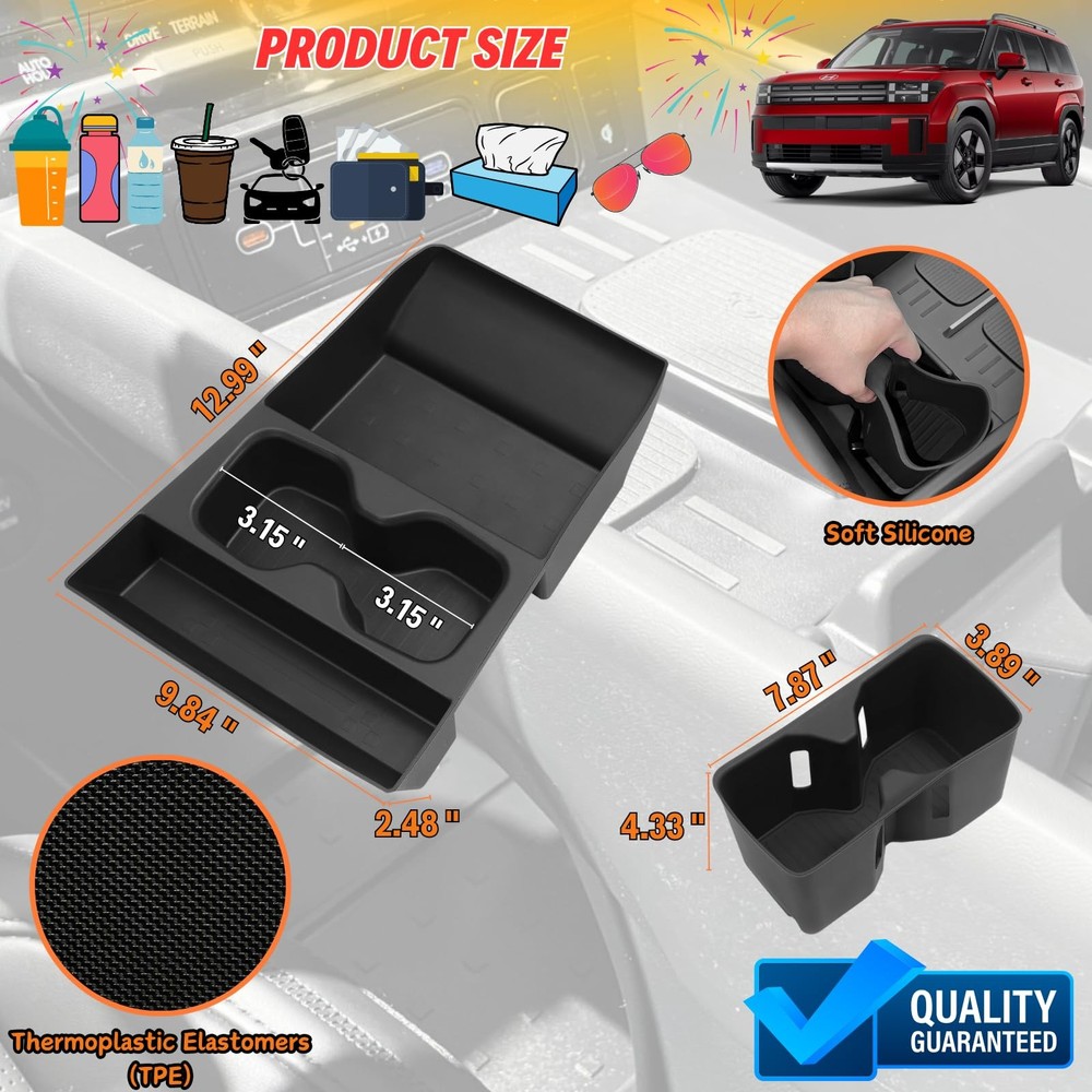 Lower Center Console Organizer Tray & Cup Holder Insert Black