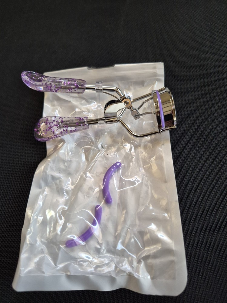 Purple Silver Glitter Eyelash Curler Reusable with Extra Pad