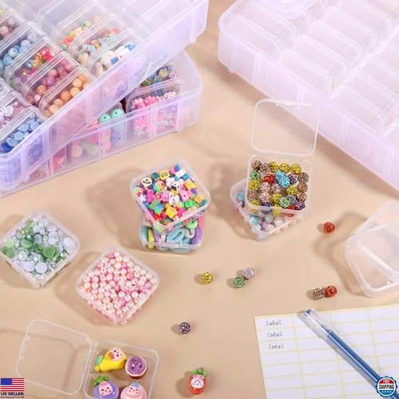 84pcs Bead Organizer Box, 3-Tier Stackable Clear Plastic Containers with Lids