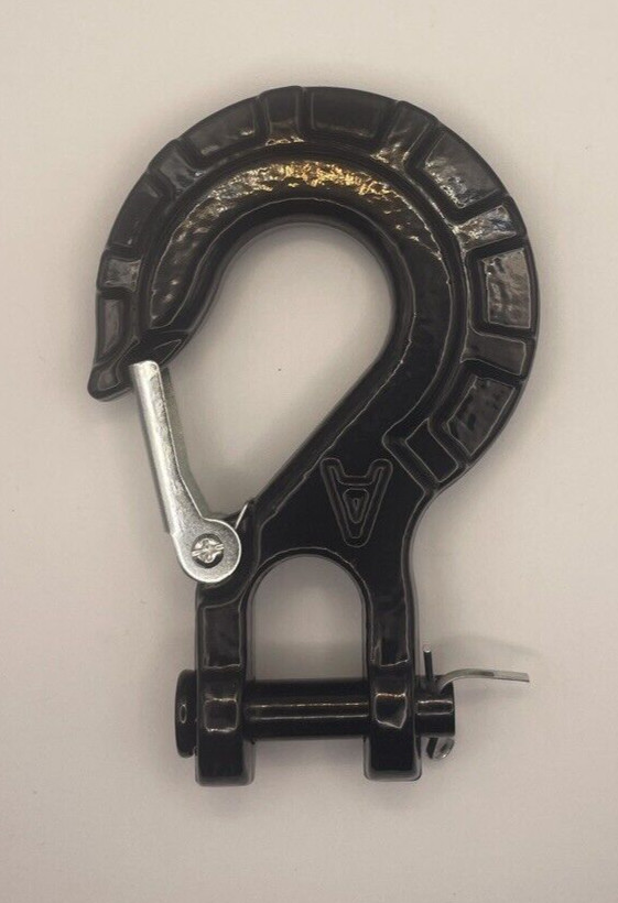 HD Black Winch Hook & Red Stopper Grade70 3/8" Safety Steel Latch Winch Hook