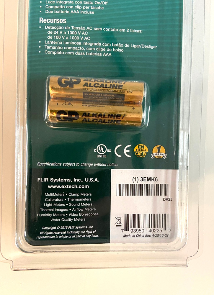 EXTECH DV25 Dual Range AC Electrical Voltage Detector Ticker Tool Flashlight