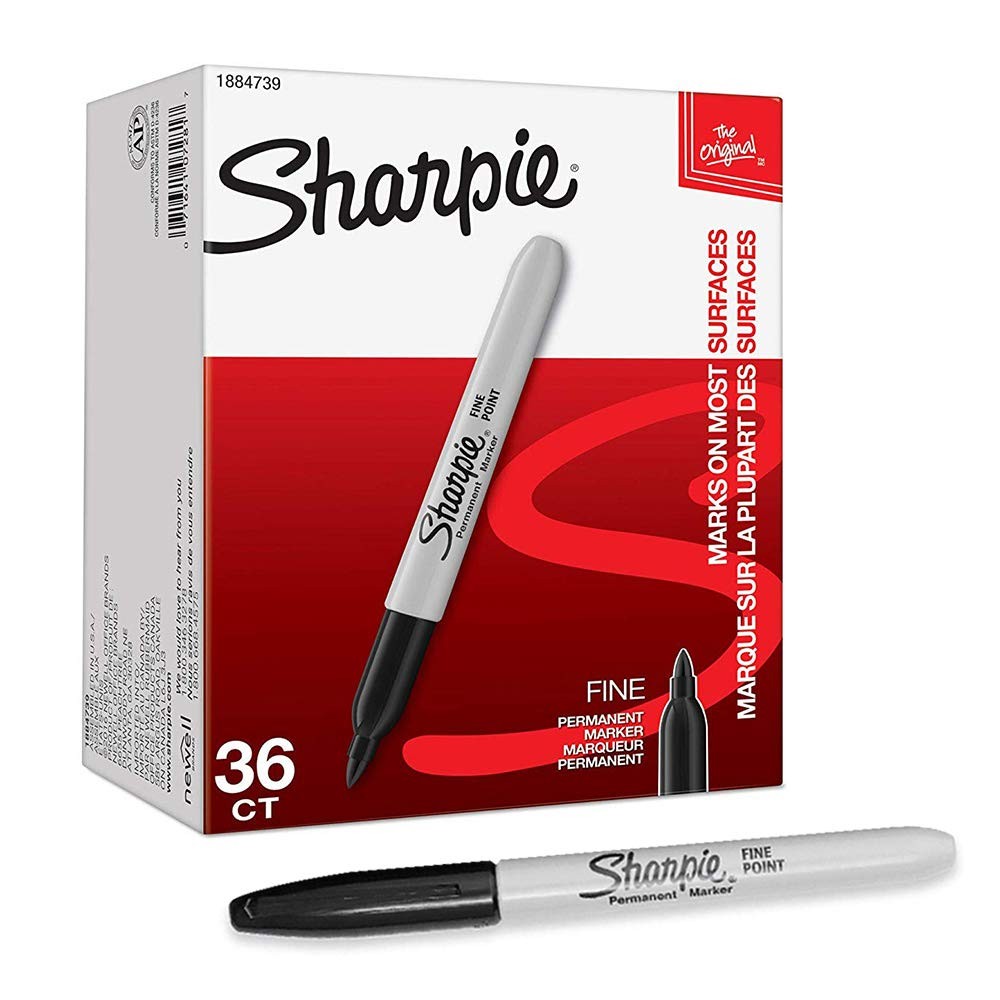 Permanent Marker Fine Point, Black with Sharpie Quick Drying/Waterproof - 36