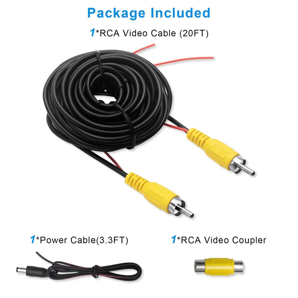 Tenbaba RCA Video Cable, Car Backup Camera Reverse Rear View Black