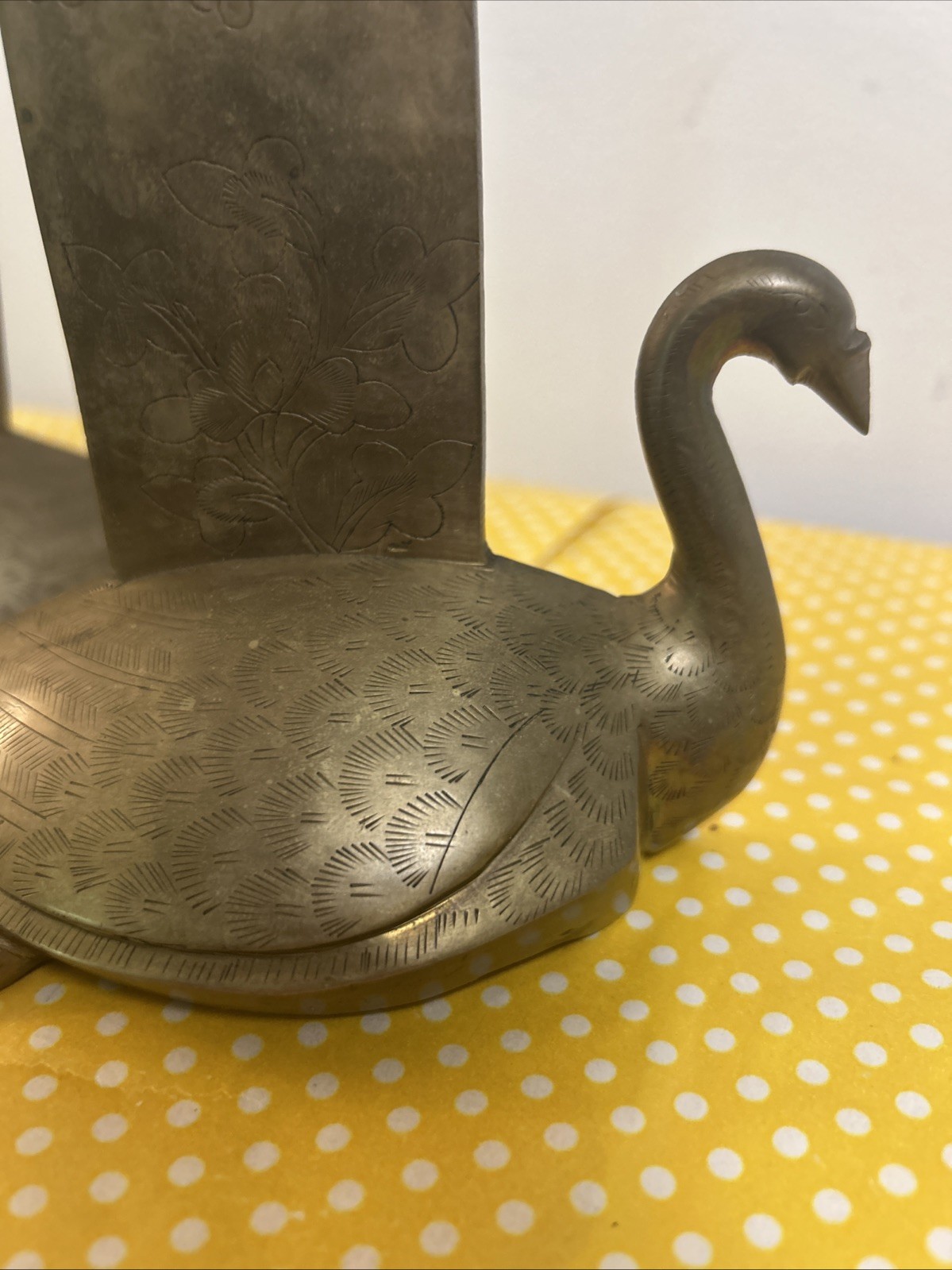 Pair Of Vintage Brass Swan Bookends Chinese Dragon Lotus Flower Carvings Heavy