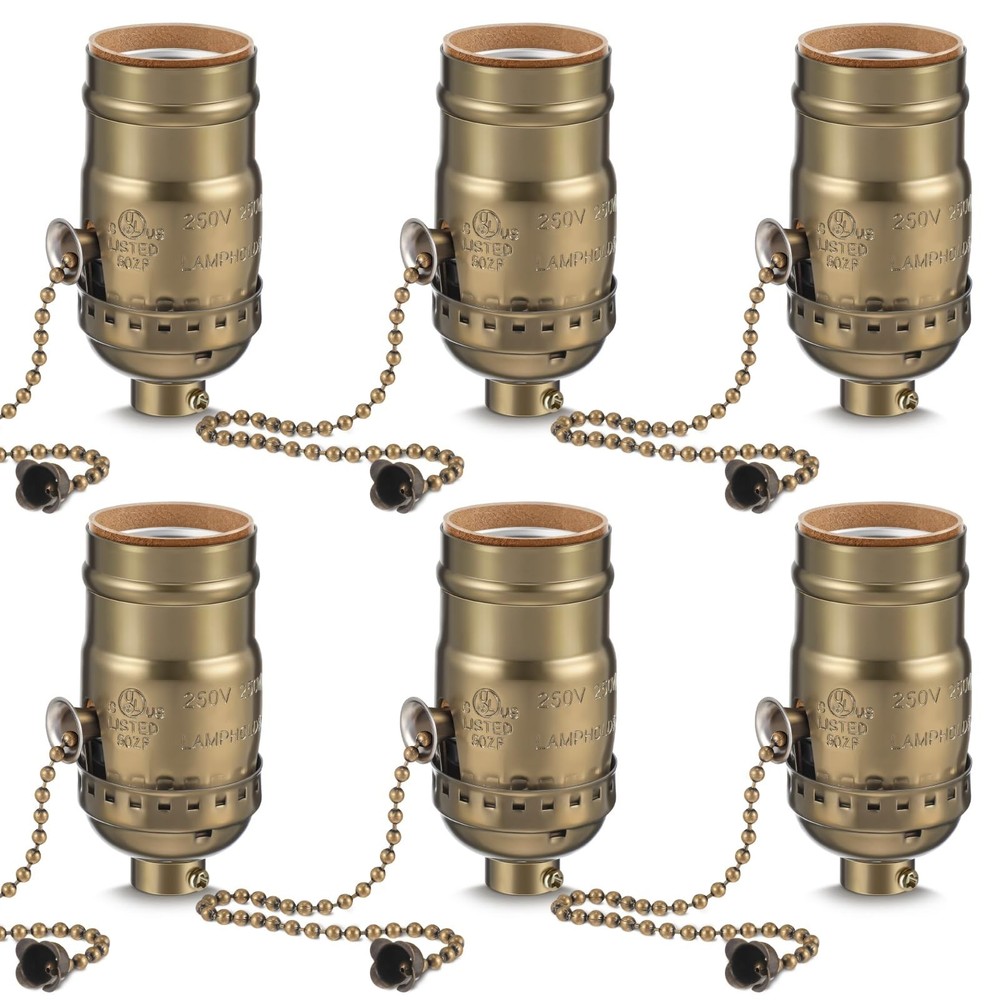 6 Pcs E26 Pull Chain Light Socket Replacement, Antique Brass Lamp Parts for Repa