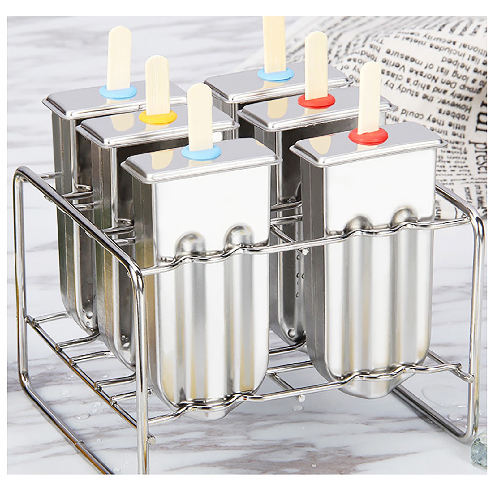 Silver Stainless Steel Ice Cream Bars Molds 6 pcs 10.3*4.8cm Mold Modern