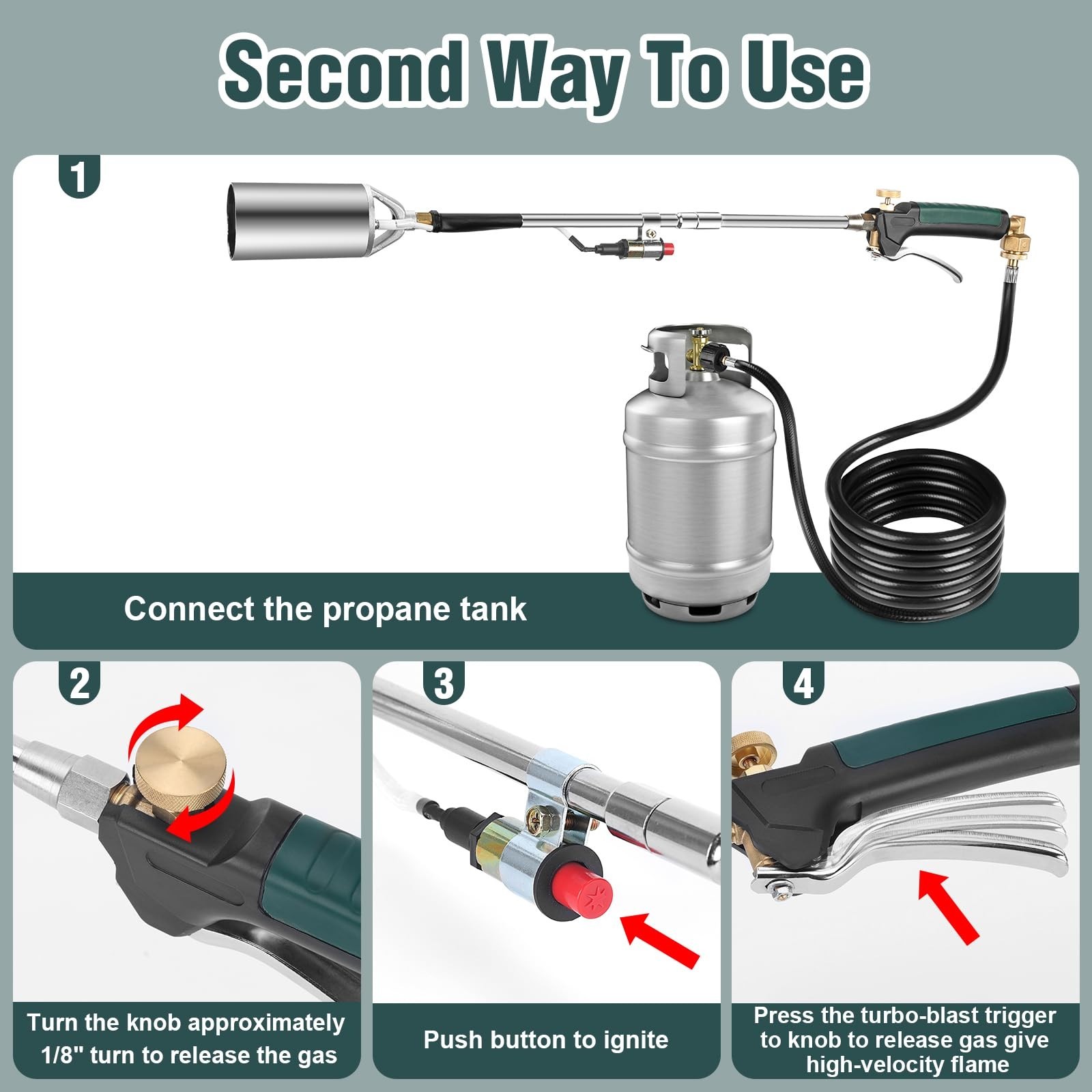 Propane Weed Torch with 10FT Hose Regulator&1800000 BTU&Self Igniting&Converter
