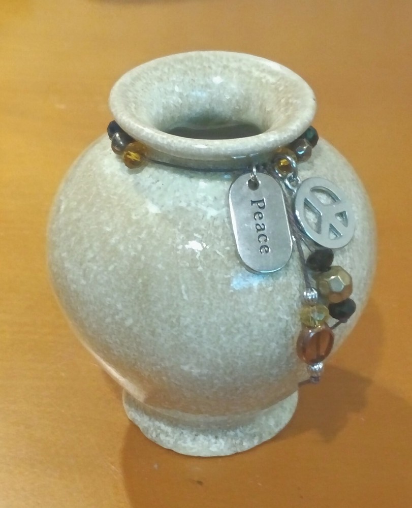Glazed Pottery Vase Beaded Design Peace Charm Diffuser Home Decor