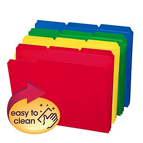 Poly File Folder, 1/3-Cut- Tab Letter Size, Assorted Colors, 24 per Box