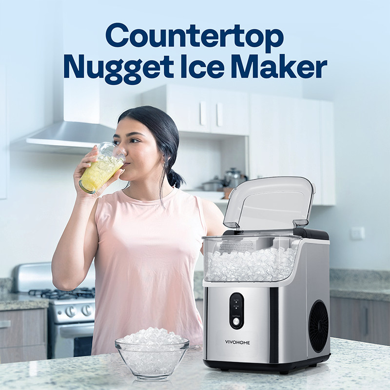 Nugget Ice Maker Countertop Chewable Ice Machine Automatic Self-Cleaning 33LBS