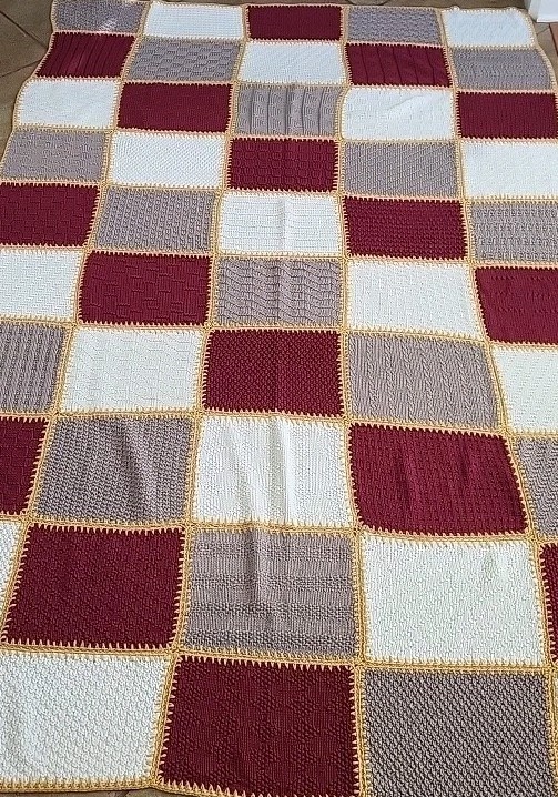 Hand-knitted multi-patterned Afghan Blanket 60"×90"