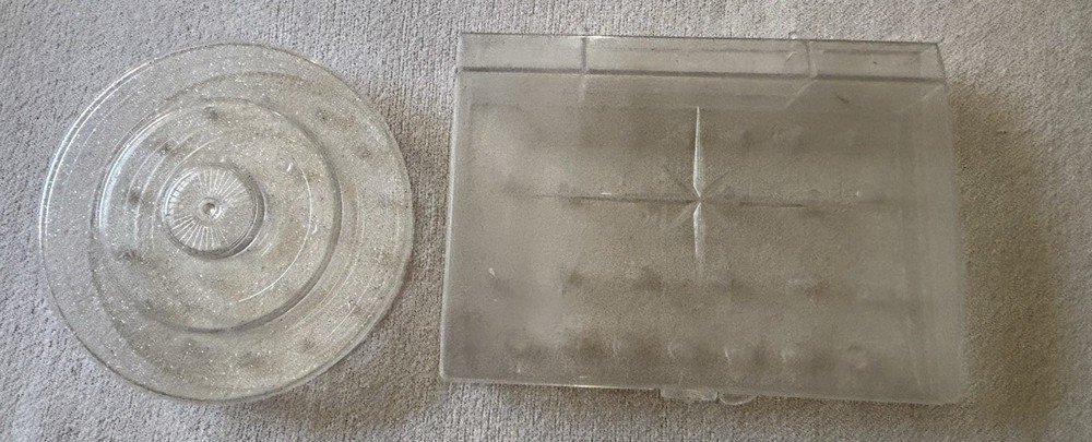 2 Vintage Plastic Spool Boxes Clear Thread Holder Caddy Sewing Storage