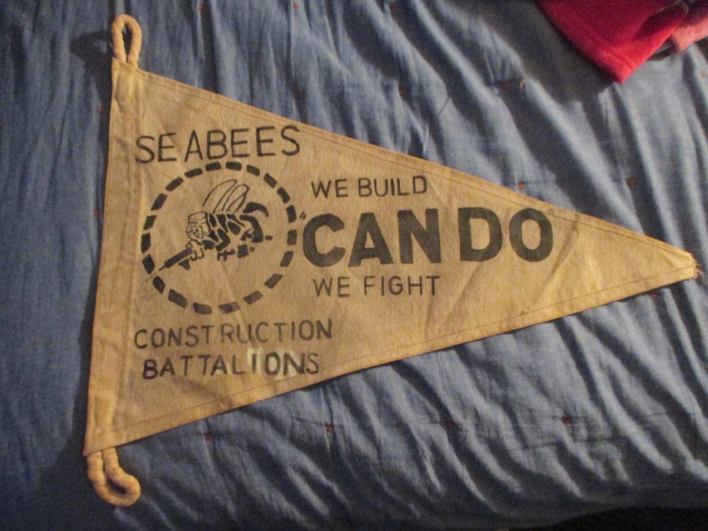 WWII / MODERN USN SEABEES CAN DO   BARRACK BAR WALL FLAG