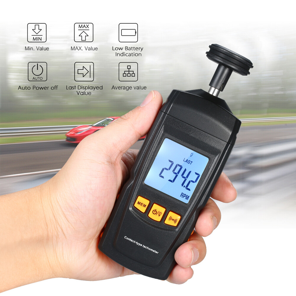 Digital Contact Motor Tachometer LCD Speedometer Rotate Speed Meter Data Hold US