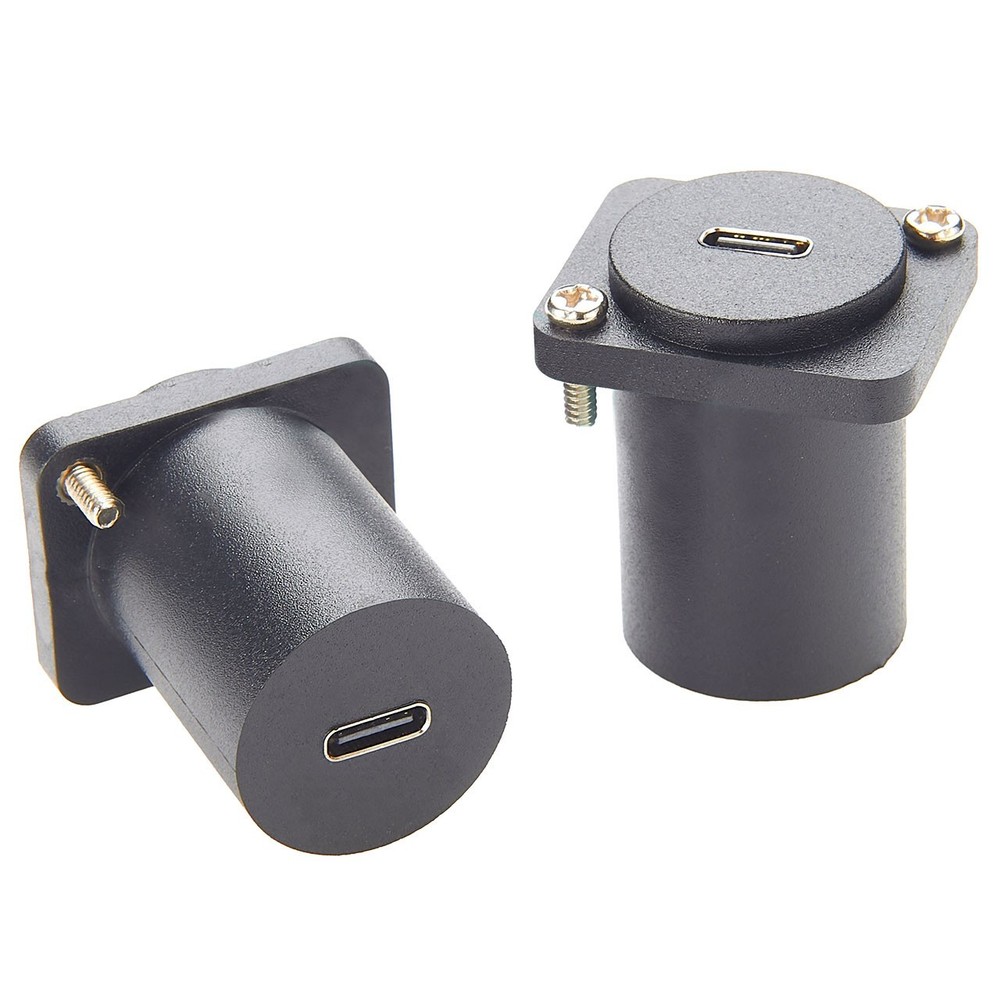 USB-C Panel Mount D-Style Feedthrough Connector, Black