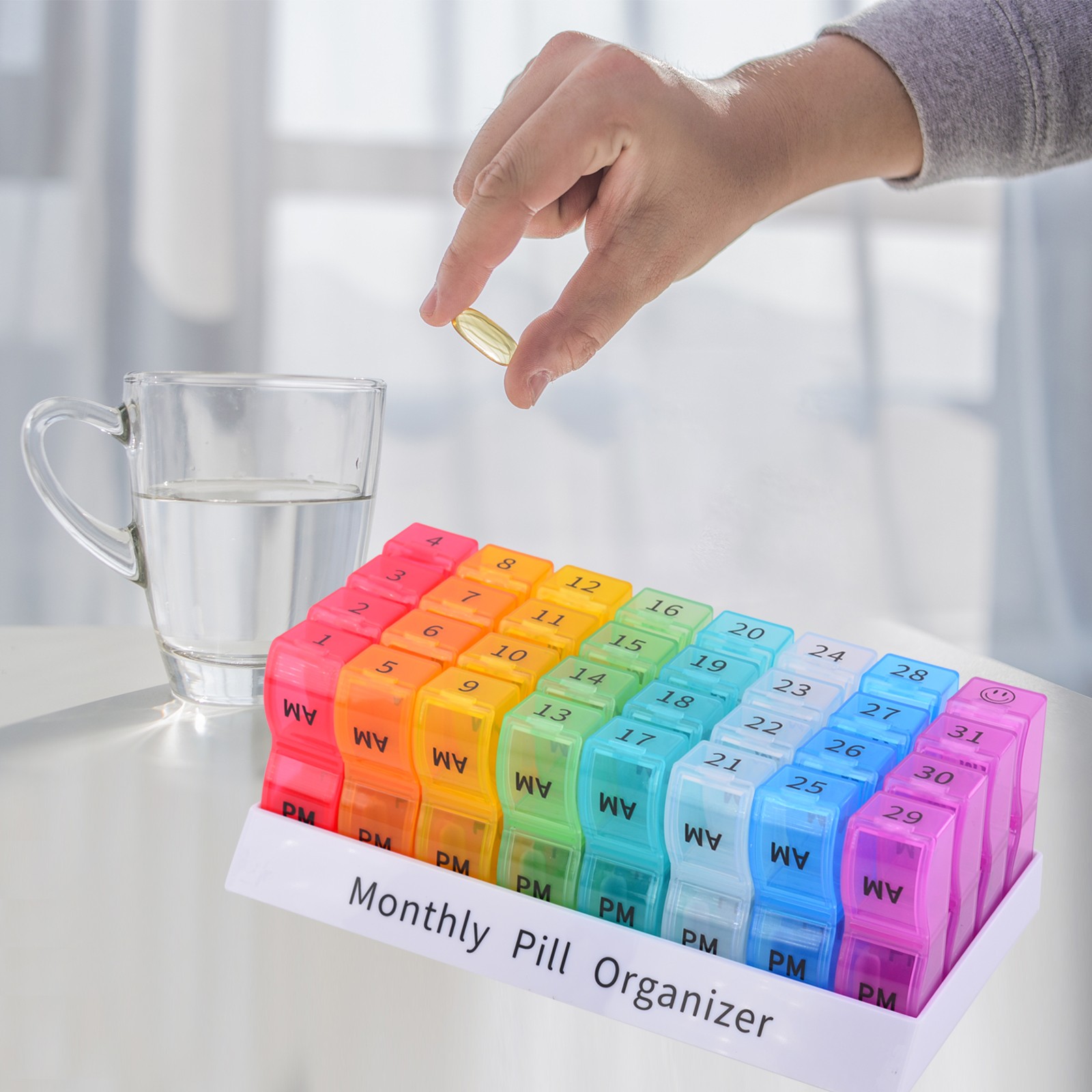 Monthly Pill Organizer 2 Times a Day, 30 Days Pill Box AM PM, 4 Week Pill Cases