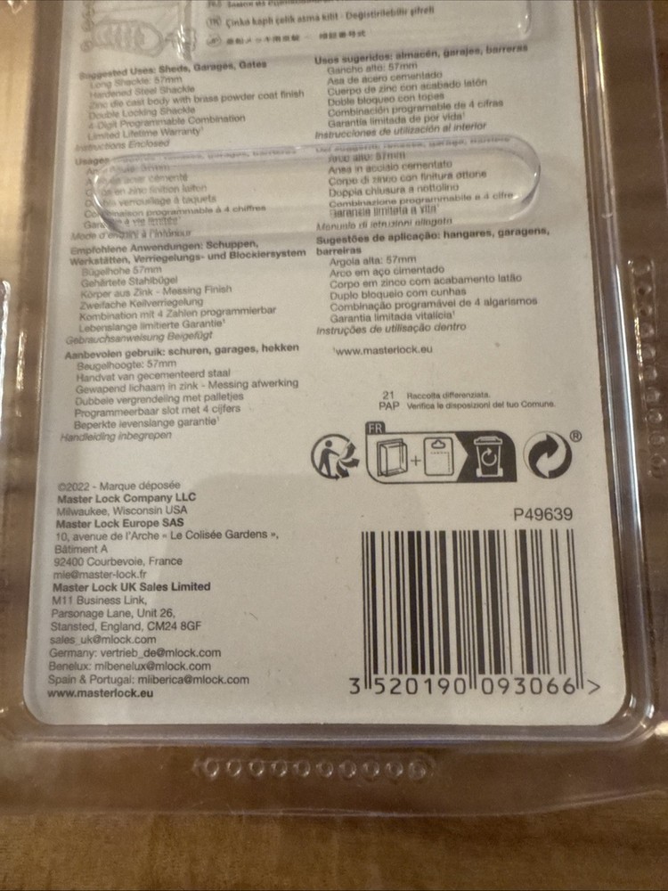 Master Lock 175EURDLH Certified Combination Padlock with Solid Zinc Body New
