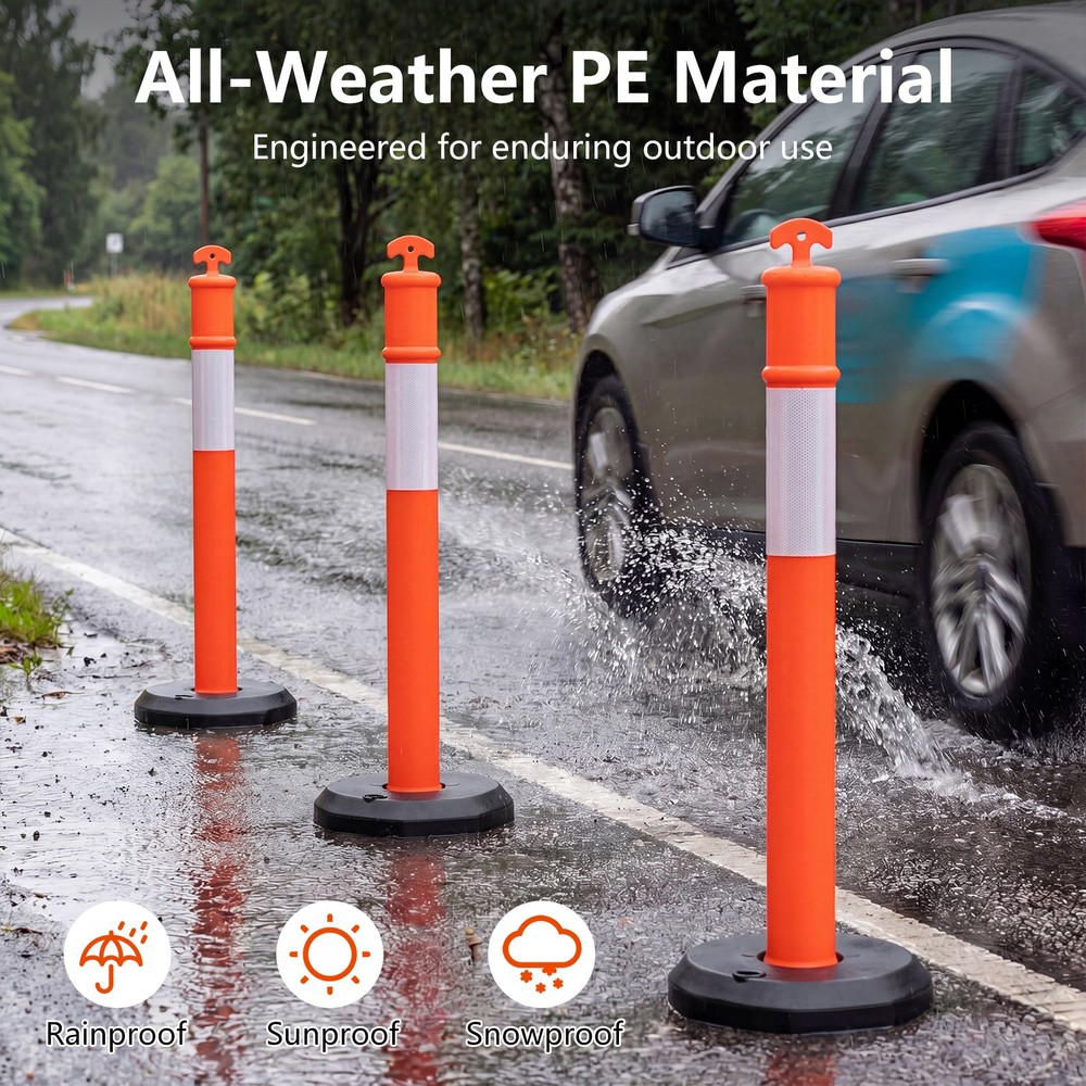 3 Pack Traffic Delineator Posts with Fillable Base,45 Inch Delineator Post Cones