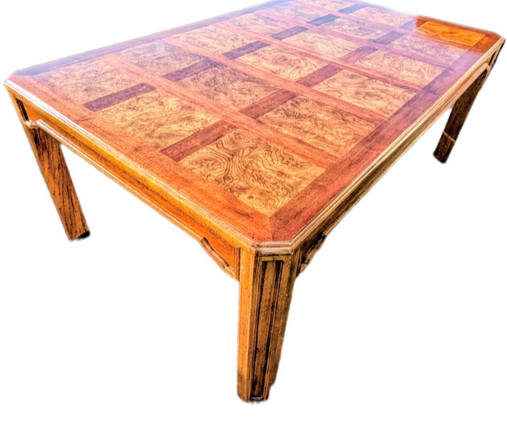 Drexel Heritage Mid-Century Oak & Burl Solid Wood Extendable Dining Table