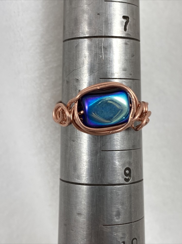 Handmade ~ Copper Wire Wrap ~ Glass Bead Ring ~ Size 8 #130