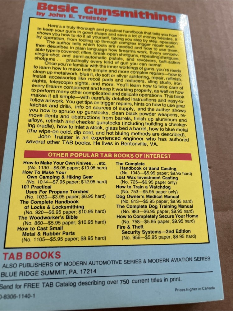 BASIC GUNSMITHING, 1979 BY JOHN E. TRAISTER, IST EDITION FIFTH PRINTING
