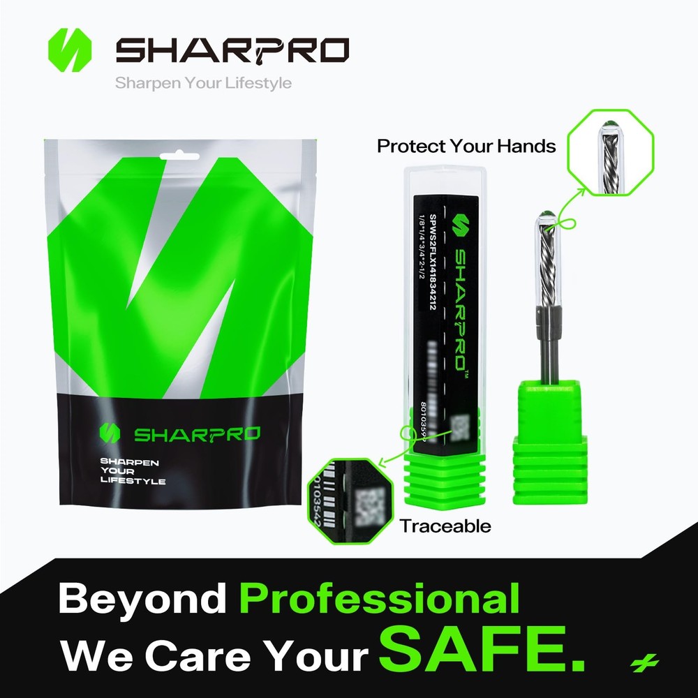 SHARPRO Compression CNC Router Bit 1/4" Shank 1/8" Cut Extra Long
