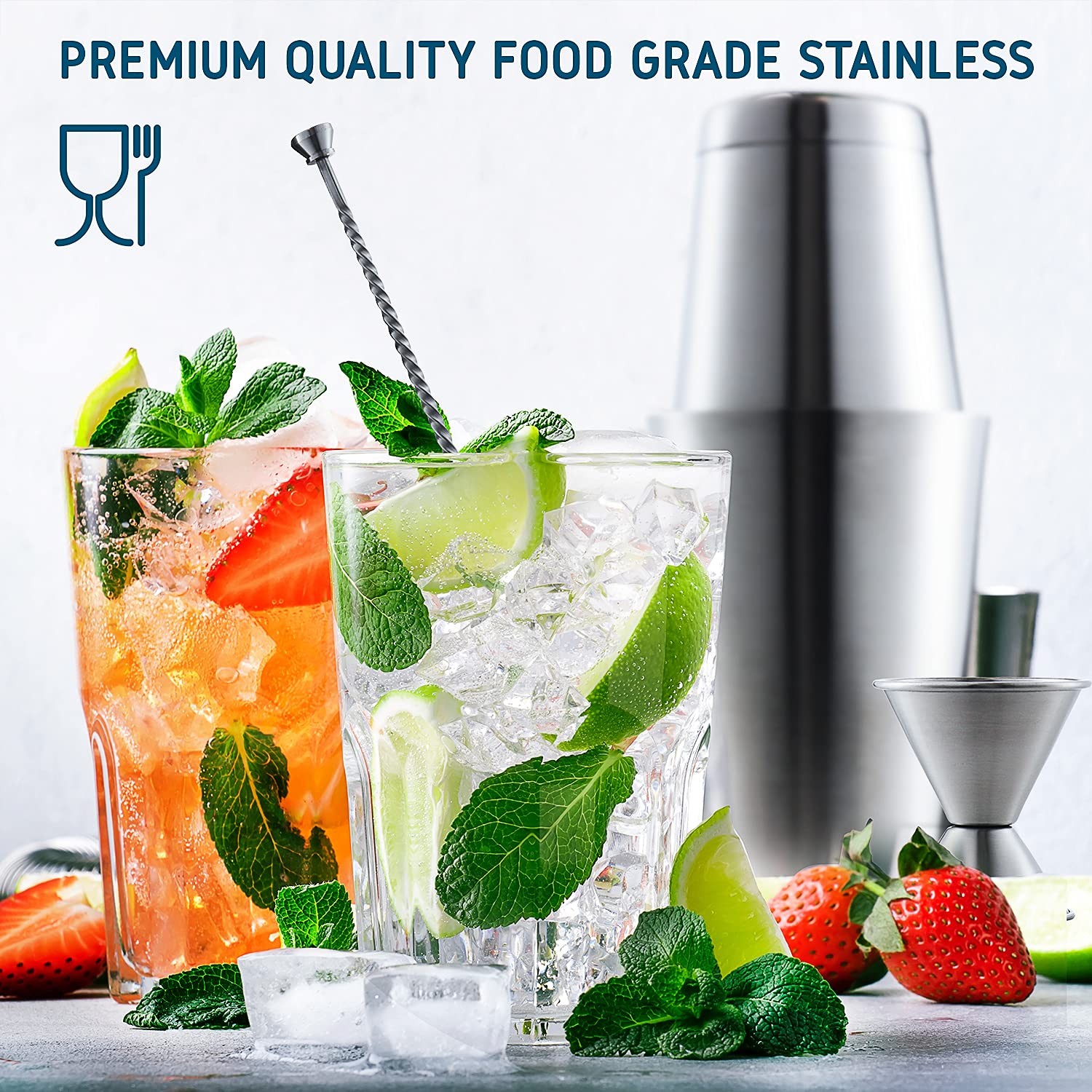 Bar Set Cocktail Shaker Set, Stainless Steel Mixology 16 Piece, Silver