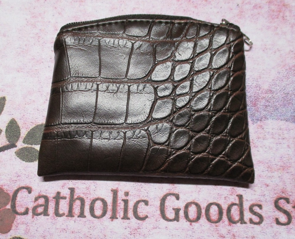Brown Crocodile Skin Pattern Vinyl Rosary or Chaplet Pouch with lining