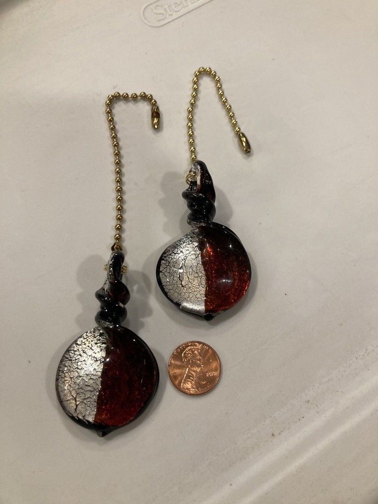 RED TWIRL GLASS SPIRAL TWIST DESIGN CEILING FAN SWITCH PULL PULLS LARGE PAIR