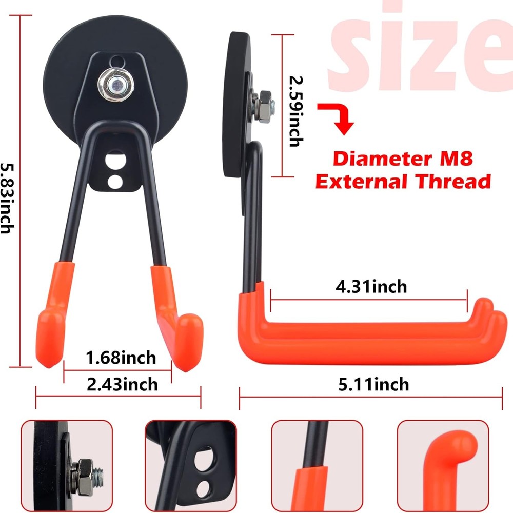 ULIBERMAGNET Magnetic Power Tool 2.59INCH 2PACK Large Hooks, Orange