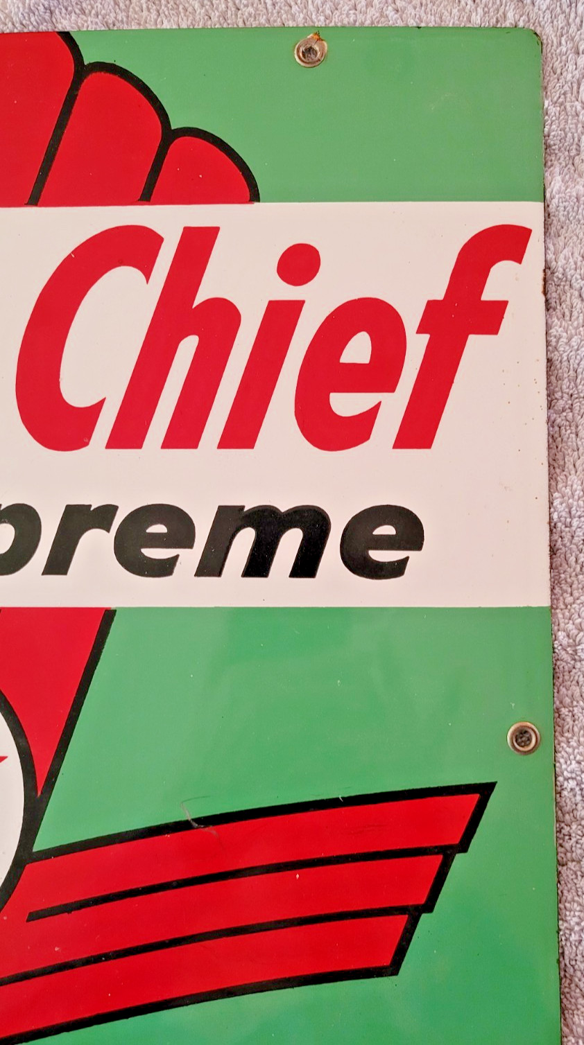 Original 1960 Sky Chief Su-preme Texaco Petrox Porcelain Sign 18" x 12"