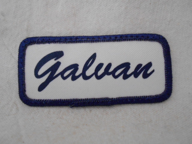 GALVAN  USED SILK SCREEN NAME PATCH TAG  DARK BLUE ON WHITE