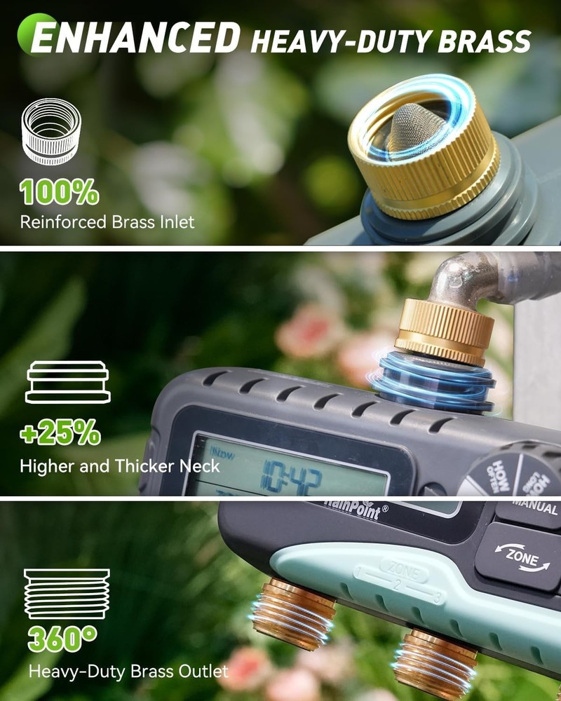 3 Zone Water Timer with Brass Inlet & Waterproof Design for Efficient Irrigation