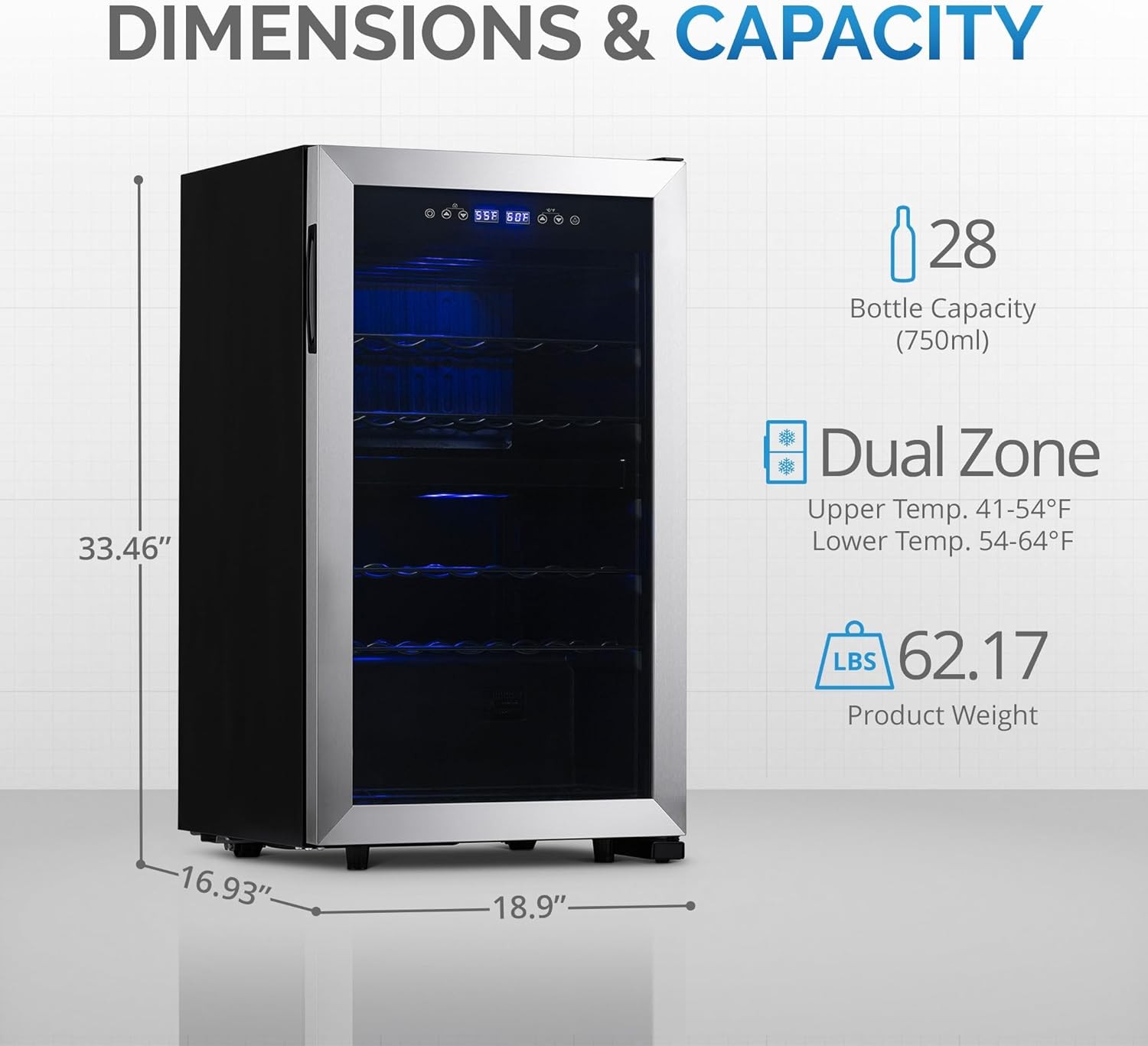 Newair NWC028SS01-RB Dual Zone Wine Fridge with Racks - Certified Refurbished