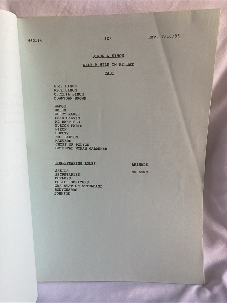 Simon & Simon Walk A Mike In My Hat Television Script 1985 Richard Chapman
