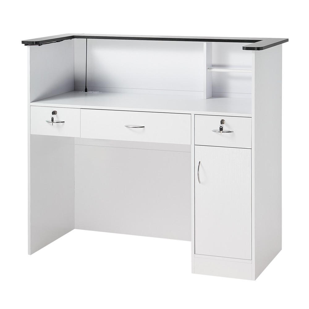 VEVOR Reception Desk 50 inch Rectangular Front Counter Table with LED & Drawers