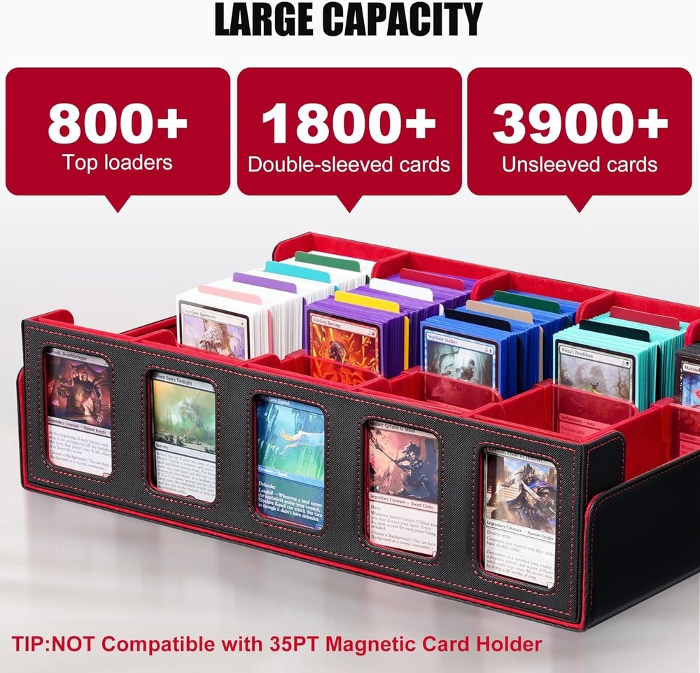 Sturdy Plastic Trading Card Storage Box with Commander Display and Accessories
