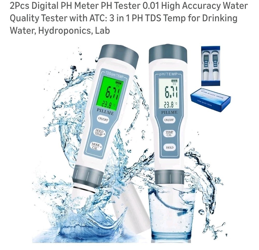 2 Pack- Digital Ph Meter Ph Tester Water Quality Tester