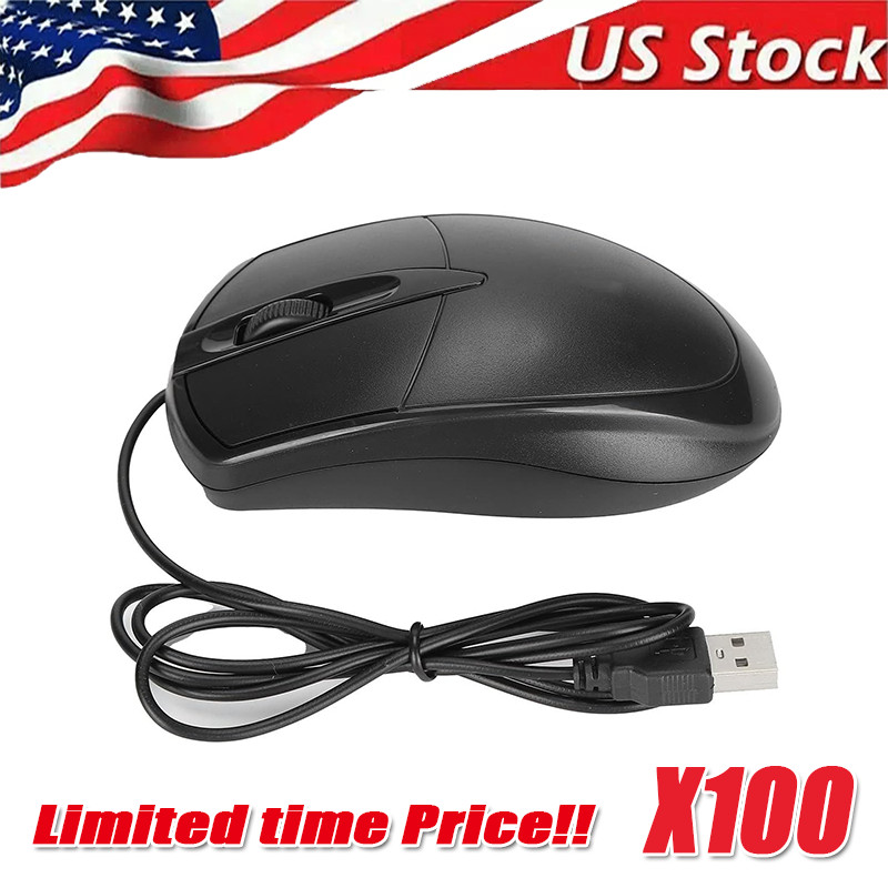 USB 2.0 Optical Wired Scroll Wheel Mouse PC Laptop Notebook Desktop Black Lot