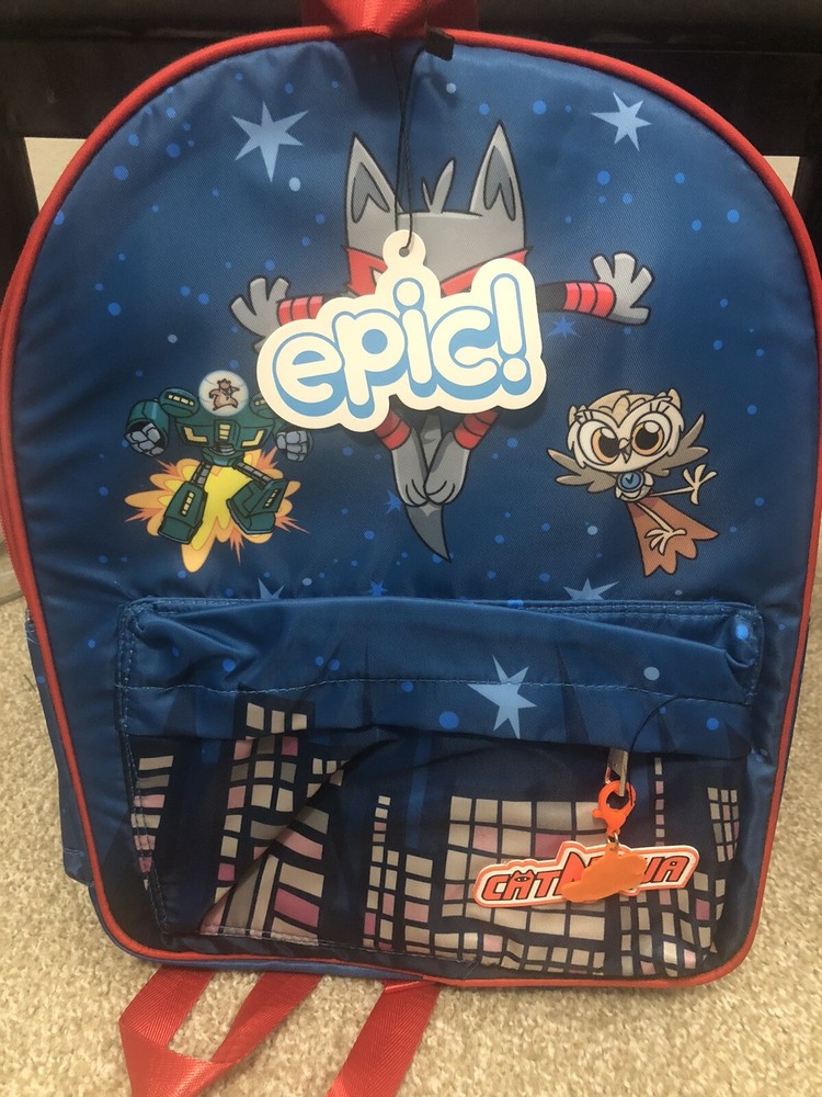 Epic Cat Ninja Children's School Backpack Blue & Red