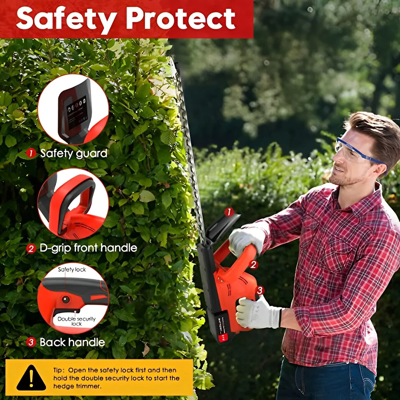 22 Inch Handheld Electric Cordless Hedge Trimmer Bush Trimmer with 21V Battery