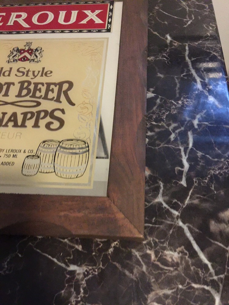 LEROUX " OLD STYLE ROOTBEER SCHNAPPS " FRAMED MIRROR - NICE !!