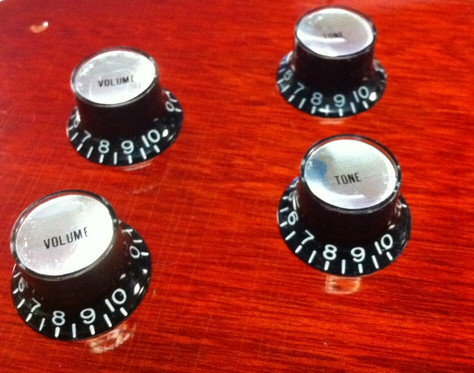 4 BLACK REFLECTOR CAP Correct Font KNOBS FOR 60S GIBSON SG ES Firebird Reissue