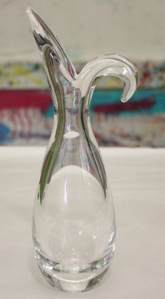 Steuben Signed Clear Art Glass Sheard Rim Pitcher Plant Vase